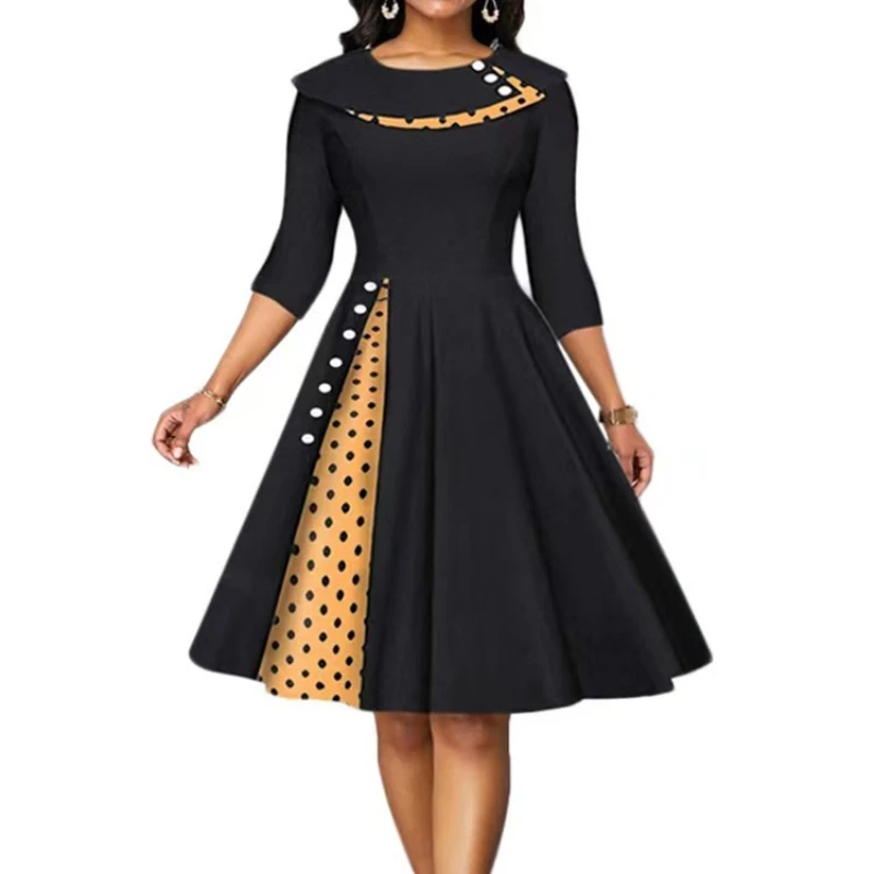

Women's Dress Fashion Autumn Winter Oversized Swing Skirt Vintage Dot Printed Pullover Casual Party Dresses Female