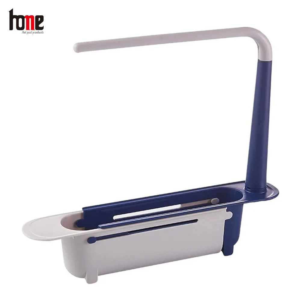 Telescopic Sink Storage Rack Adjustable Length Sponge Holder with Dishcloth Hanger Expandable Drain Basket for Home Kitchen Tool