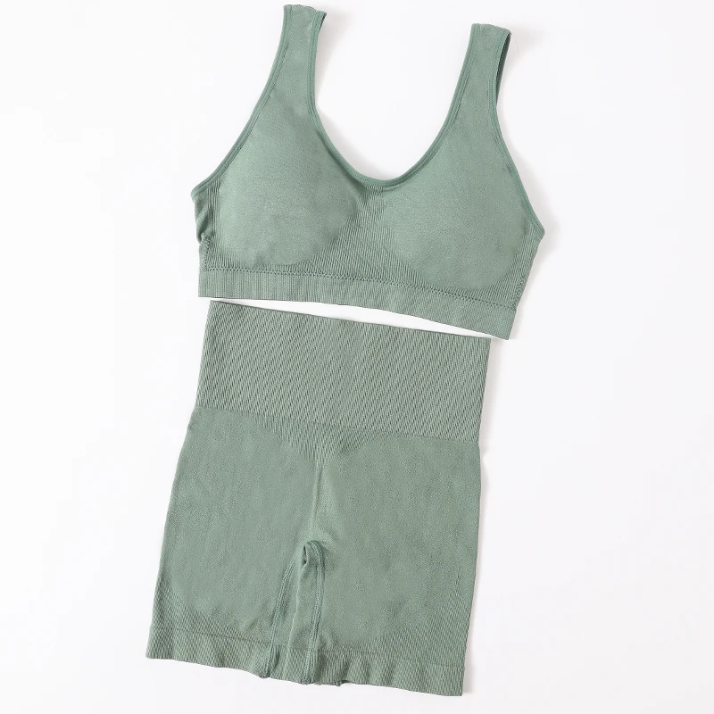 

Women Underwear Set Sport U Collar Bra Set High Waist Shorts Female Lingerie Set Fitness Underwear Seamless Padded Top Sportwear