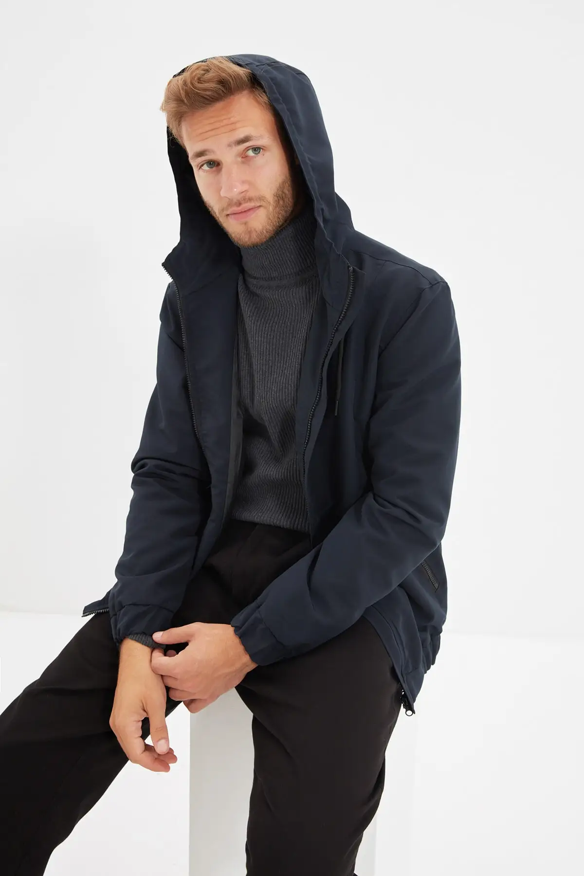 

Men's hooded zipper slim coat TMNAW22MO0180