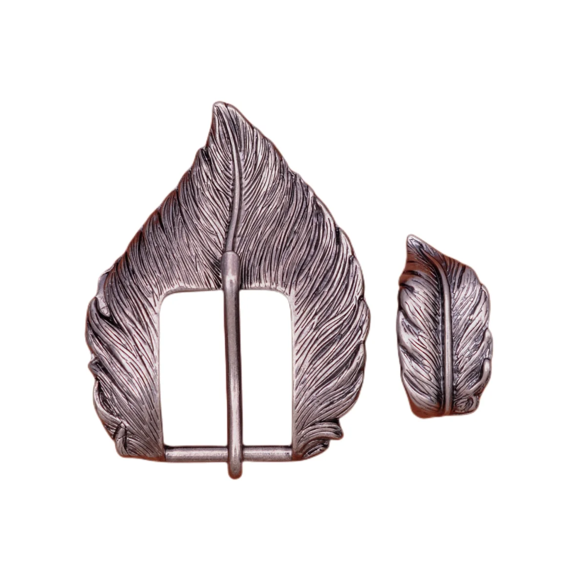 Antique Silver Western Cowboy Feather Engraved End Bar Prong Pin Leathercraft 2 PC Set Belt Buckle Replacement Fits 31mm |