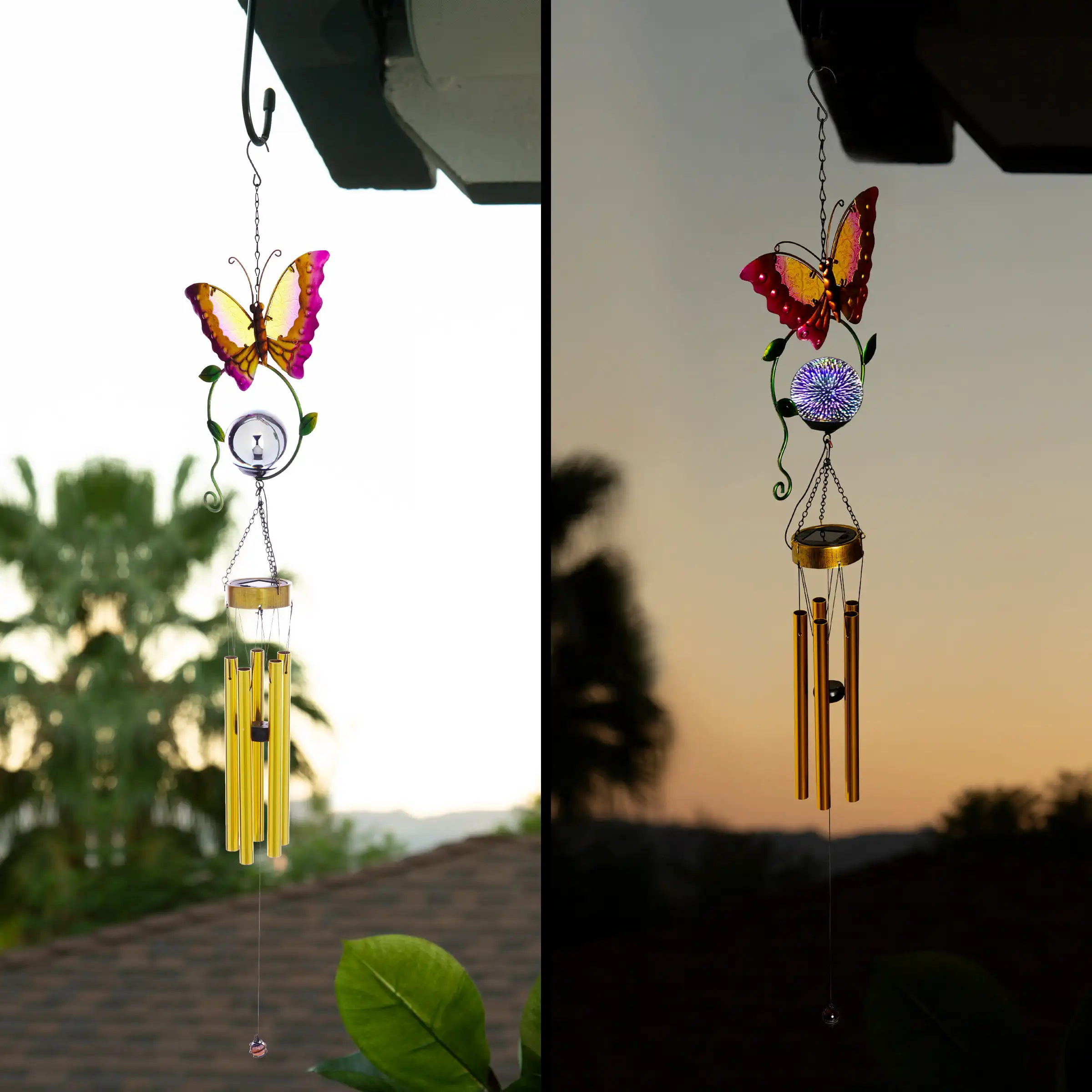

48" Hanging Outdoor Metal Wind Chime, Solar-Powered LED, Orange