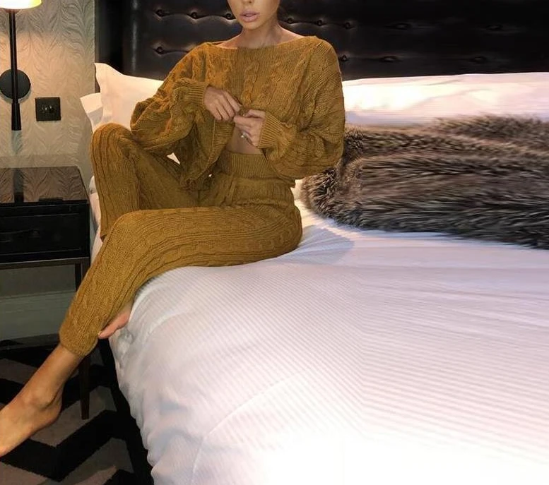 Женский модный повседневный шерстяной костюм с круглым вырезом и длинными