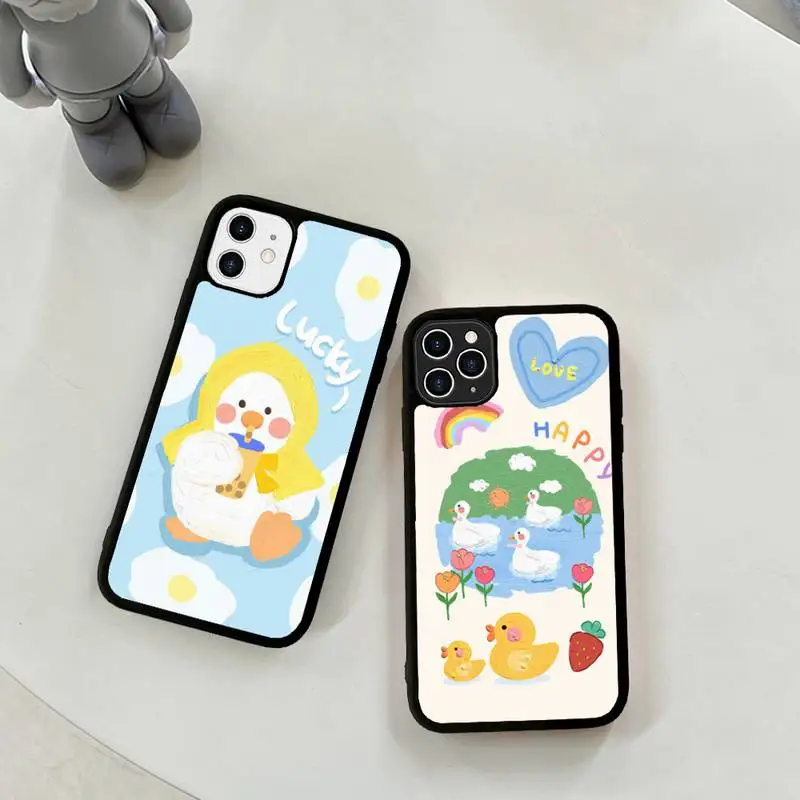 

Cute Duck Cartoon Phone Case Silicone PC+TPU Case for iPhone 11 12 13 Pro Max 8 7 6 Plus X SE XR Hard Fundas