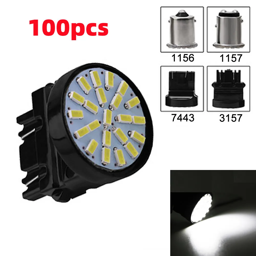 

Discount 100x 3157 T25 7443 T20 BA15S 1156 BAY15D 1157 Car Led Reverse Bulbs 22 3014 SMD Stop Lights Tail Lamp White DC 12V