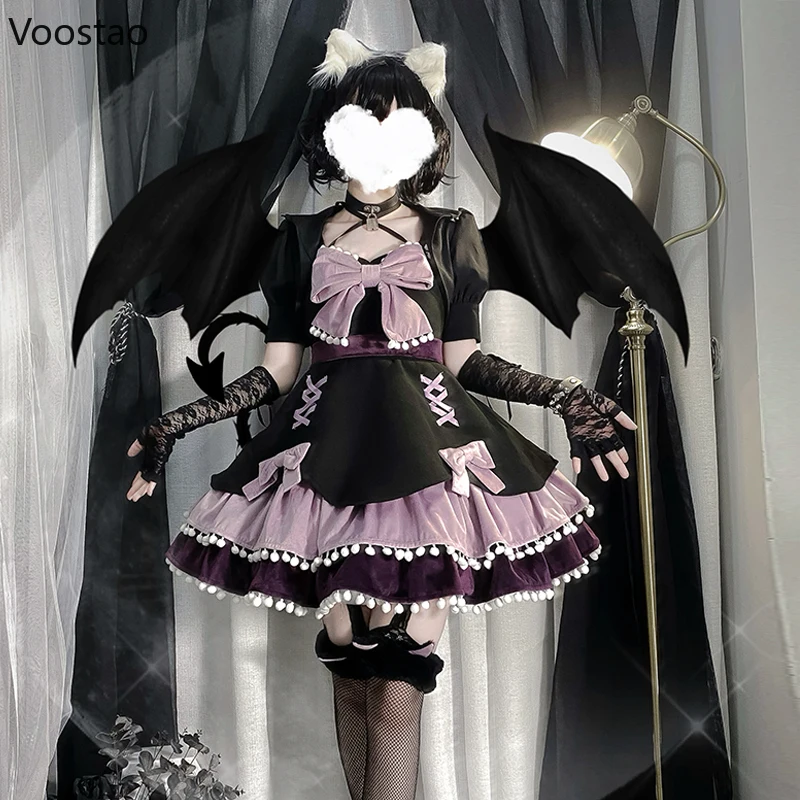 

Autumn Winter Sweet Lolita Jsk Dress Women Gothic Kawaii Bow Sleeveless Woolen Mini Dresses Girly Harajuku Cosplay Party Dress