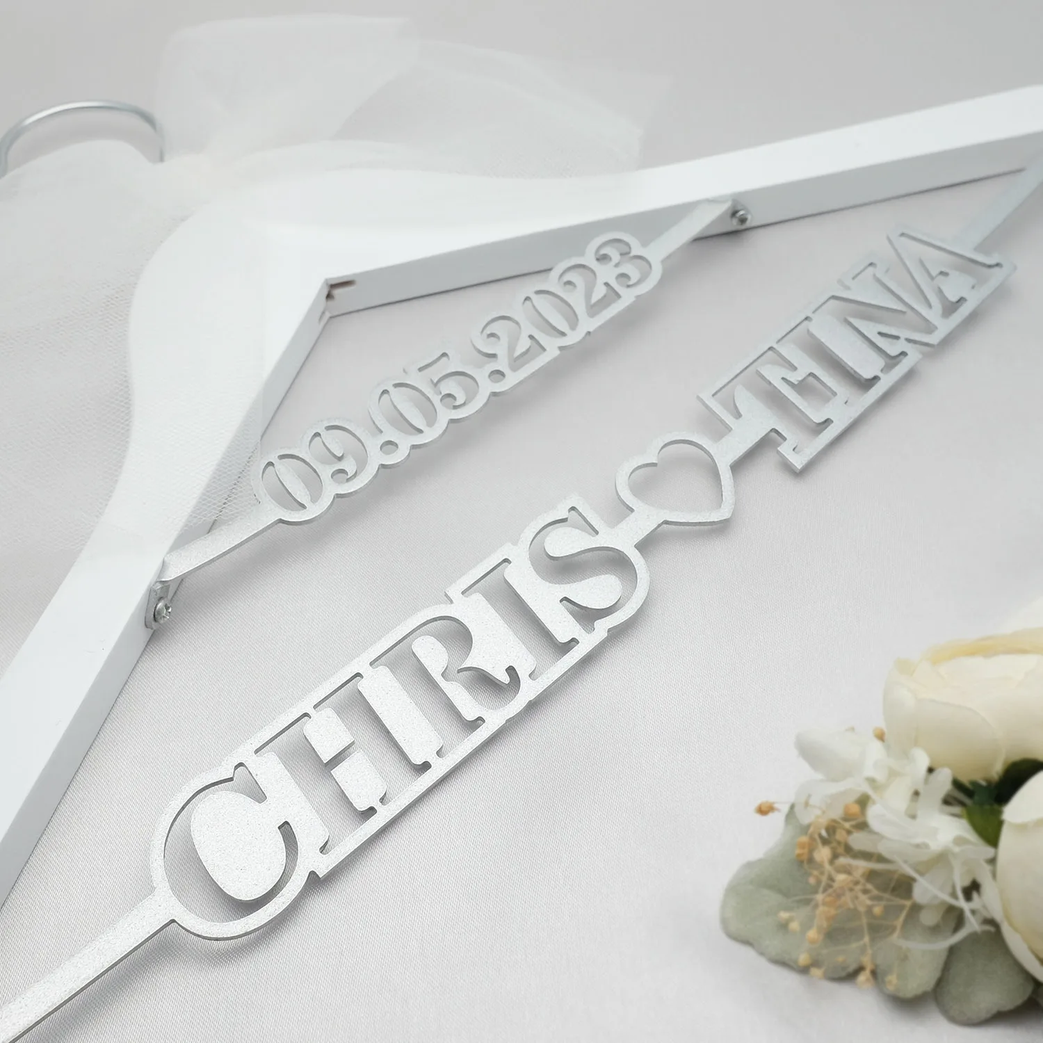 Custom Wedding Hanger Personalized Dress Bride and Groom Name Date Bridal Gift |