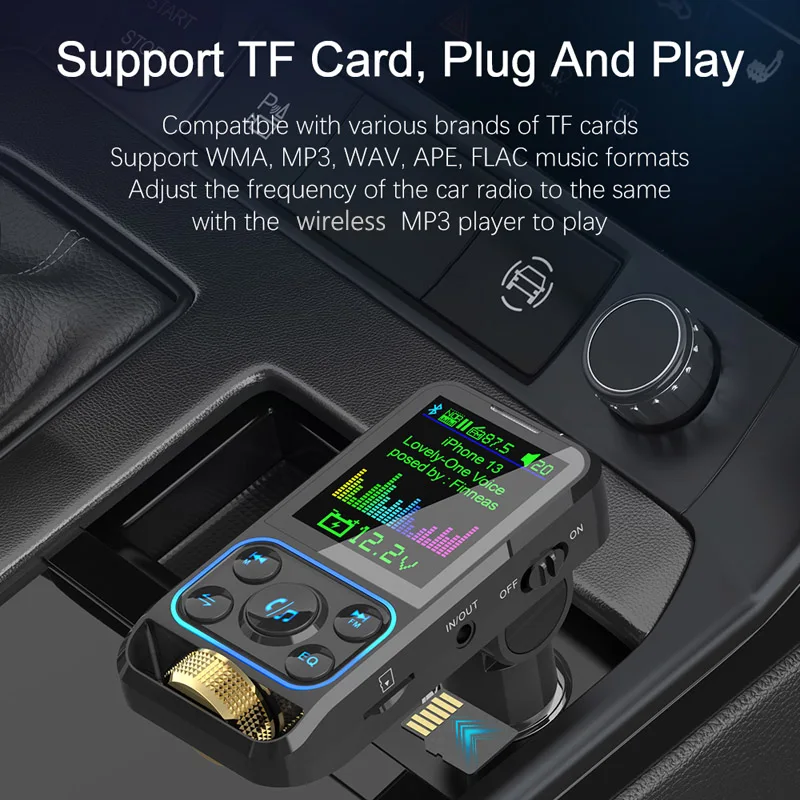 JaJaBor FM Transmitter Car Bluetooth Handsfree Car Kit AUX Audio Receiver QC3.0 PD 30W Fast Charging Mp3 Player FM Modulator images - 6