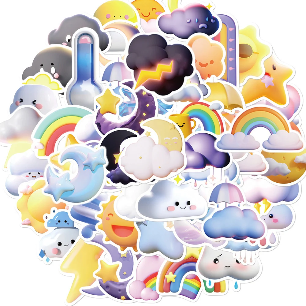 

10/55pcs 3D Weather Symbol Cartoon Stickers Pack for Kids Scrapbooking Diary Helmet Skateboard Wall Car Decoration Sticker Decal