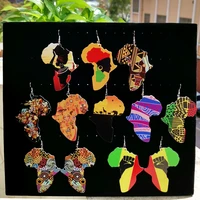 somehour africa map print wooden drop earrings for women gifts tradition ethnic headwrap arts power fist pendant dangle jewelry