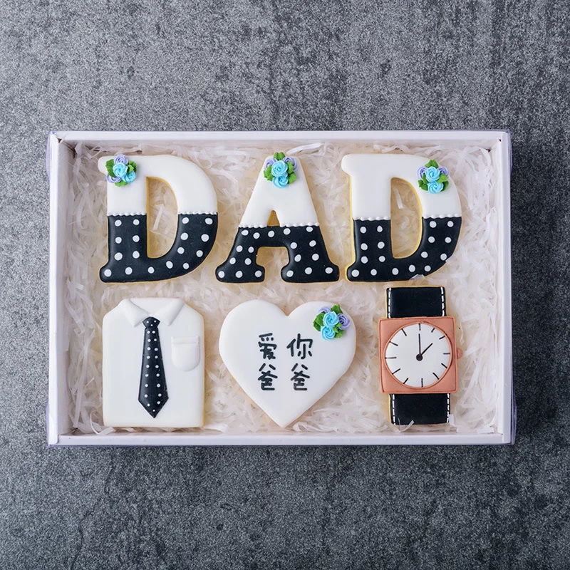 

Cartoon Watch Shirt Love Dad Frosting Biscuit Mould Happy Father's Day Cookie Fondant Cutting Mold Home DIY Gift Baking Tools