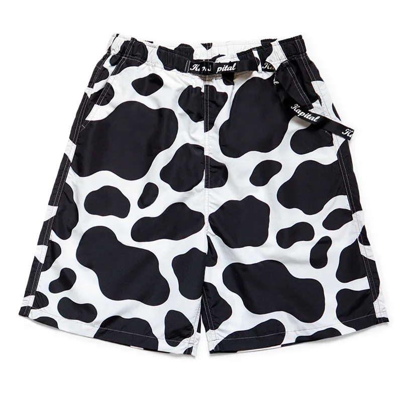 

KAPITAL 22SS New Summer Style Quick Drying Men And Women Cow Spot Printing Japanese Style Loose Fashion Casual Shorts