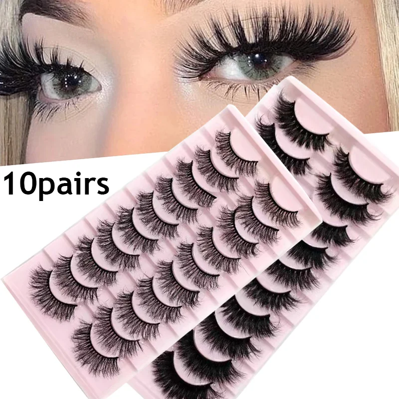 

10 Pairs False Eyelashes Bushy Euro-American Style 3D Effect Natural Curling Handmade Soft Faux Mink Makeup Lashes