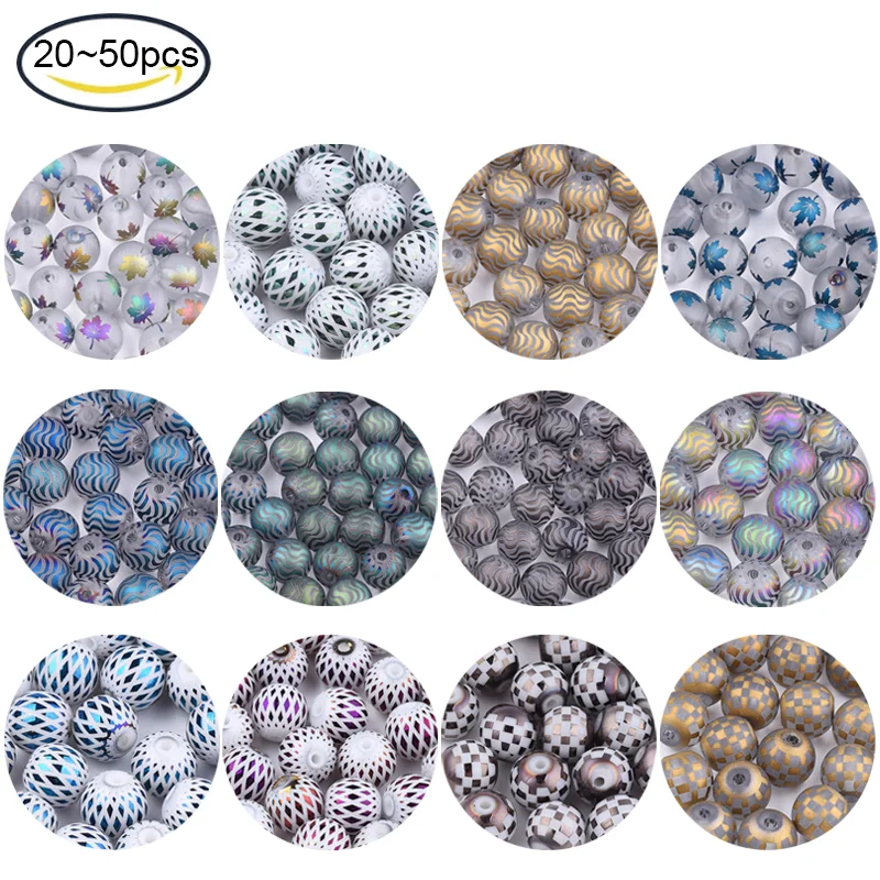 

20PCS Electroplate Glass Beads Frosted Round with Wave Pattern Cadet for Jewelry Making DIY Bracelets Necklace Craft