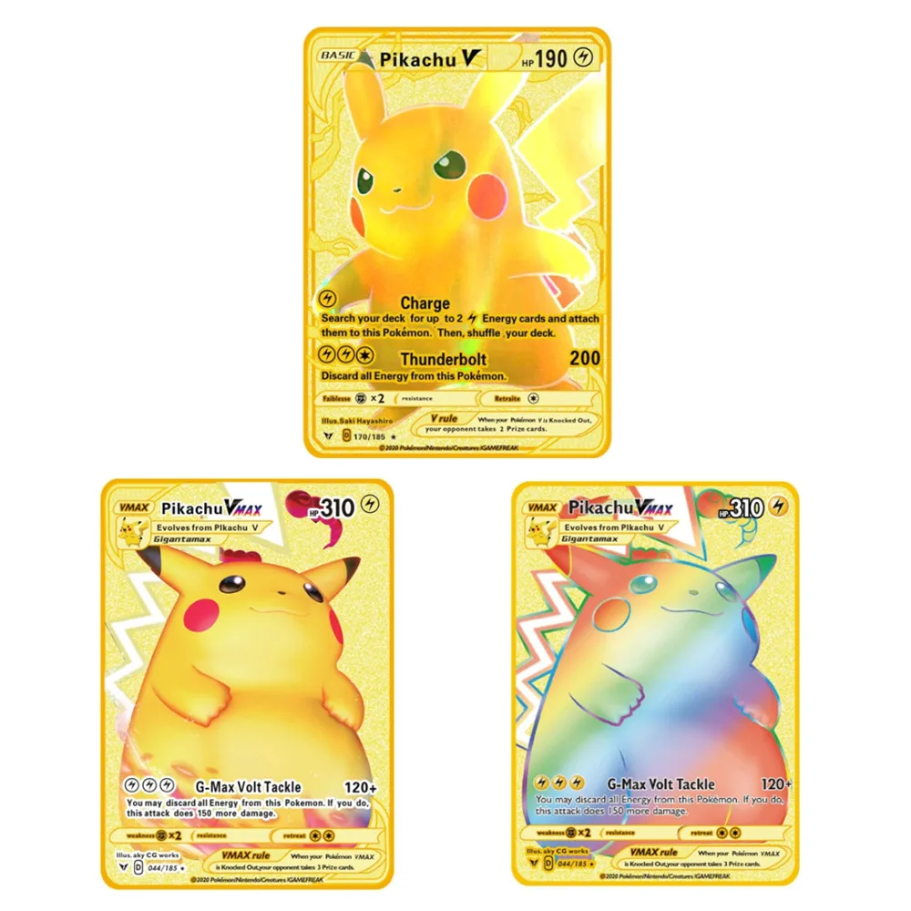

Английские металлические карты Pokemon Vmax Pokemon железная карта Charizard Mewtwo Pikachu упаковка игра коллекционные подарки для детей