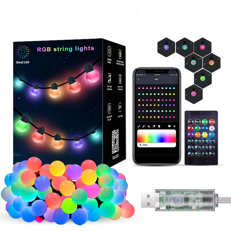 

Умные садовые светильники RGB, Уличное оборудование для кемпинга, гирлянда с APP и Bluetooth, «сделай сам», редактор иллюзий, лампочки, праздничное украшение