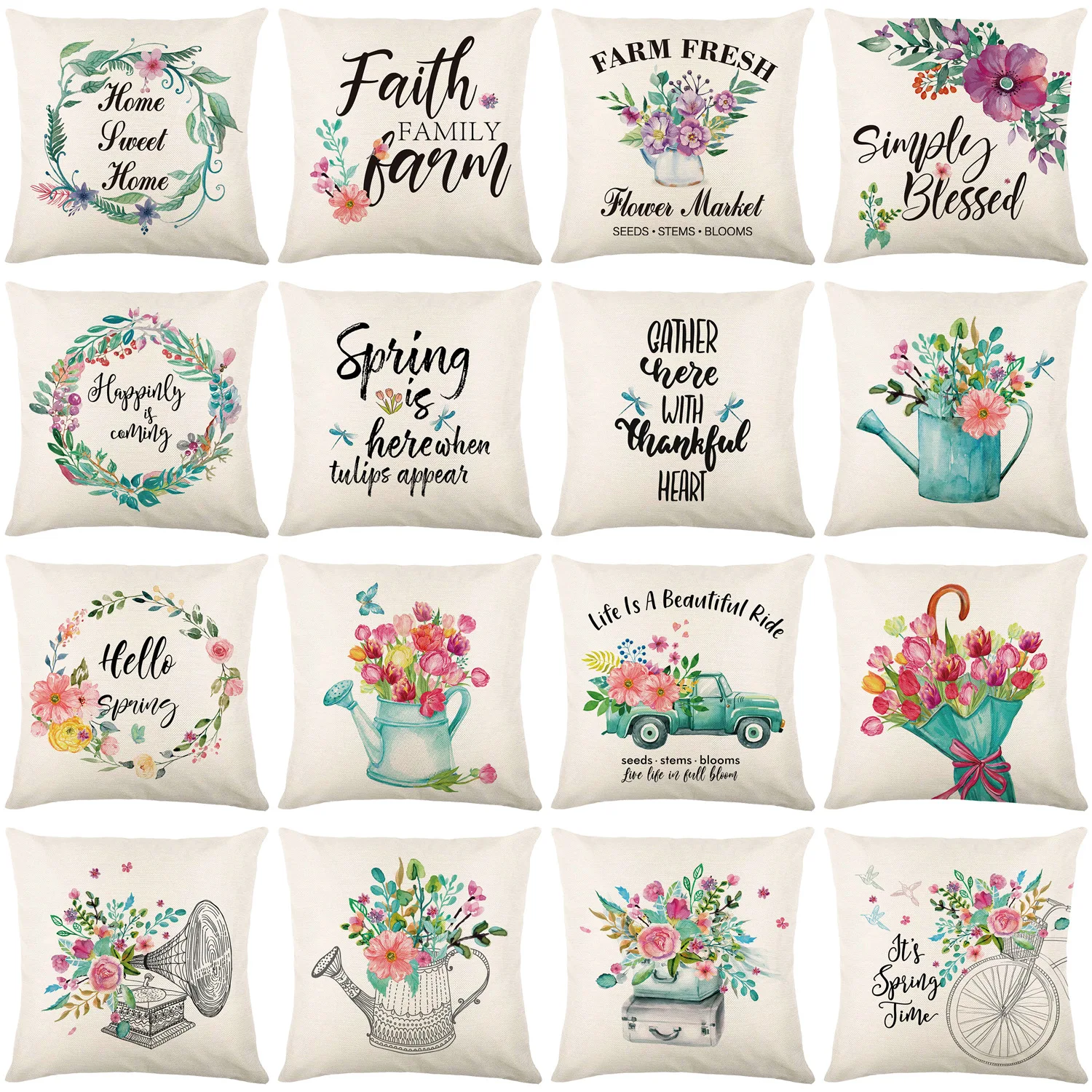 

New Spring Home Decor Print Cushion Cover Sofa Cushion Cushion Pillow Art Letters Flowers American Retro Style Fundas De Cojines