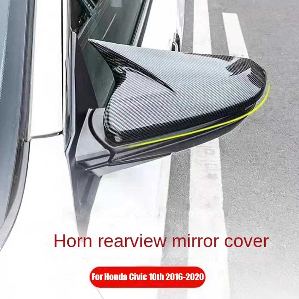 

New For Honda Civic 10th 2016-2020 Horn ABS Carbon Fiber Style Rear View Mirror Cover Rearview CapsCar Accessories