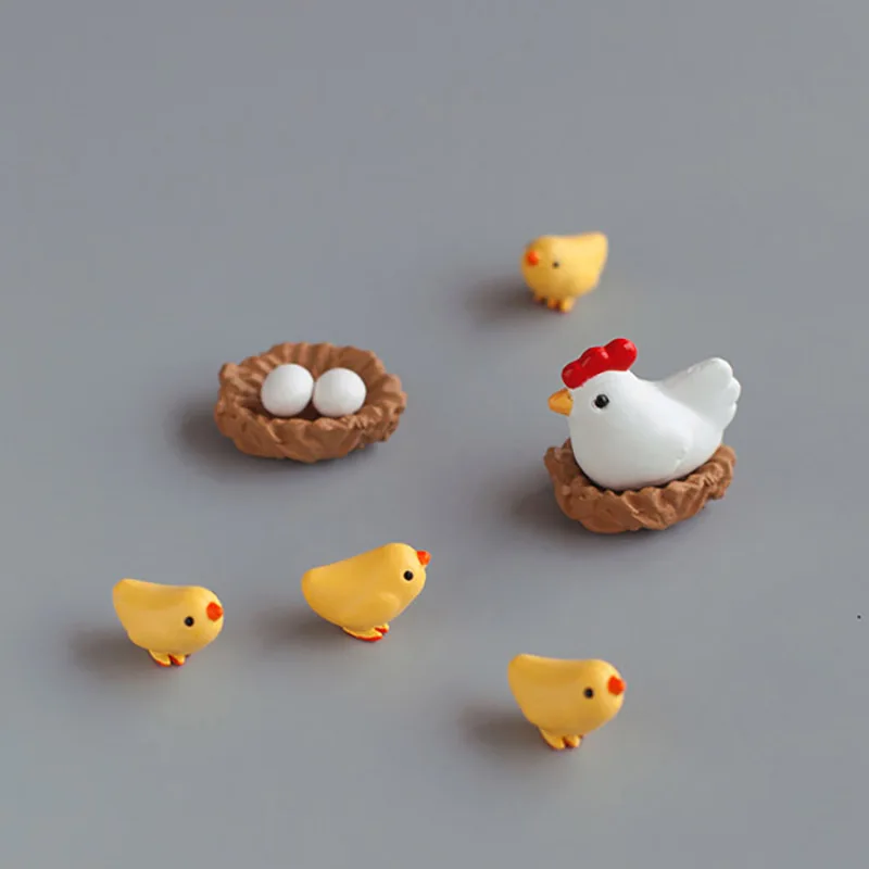 Mini Chicken Chick Egg Hen Nest Figurine Miniatures Home Decoration Kawaii Accessories Garden Decor for Home Easter Decoration