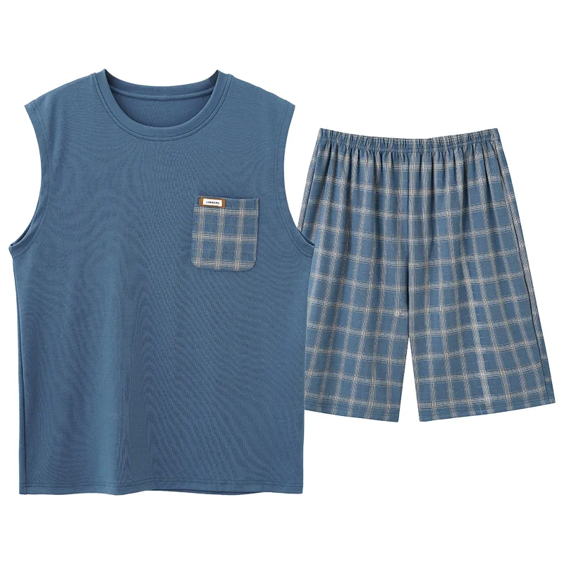 Модные летние Пижамные комплекты с буквенным принтом для мужчин клетчатые брюки