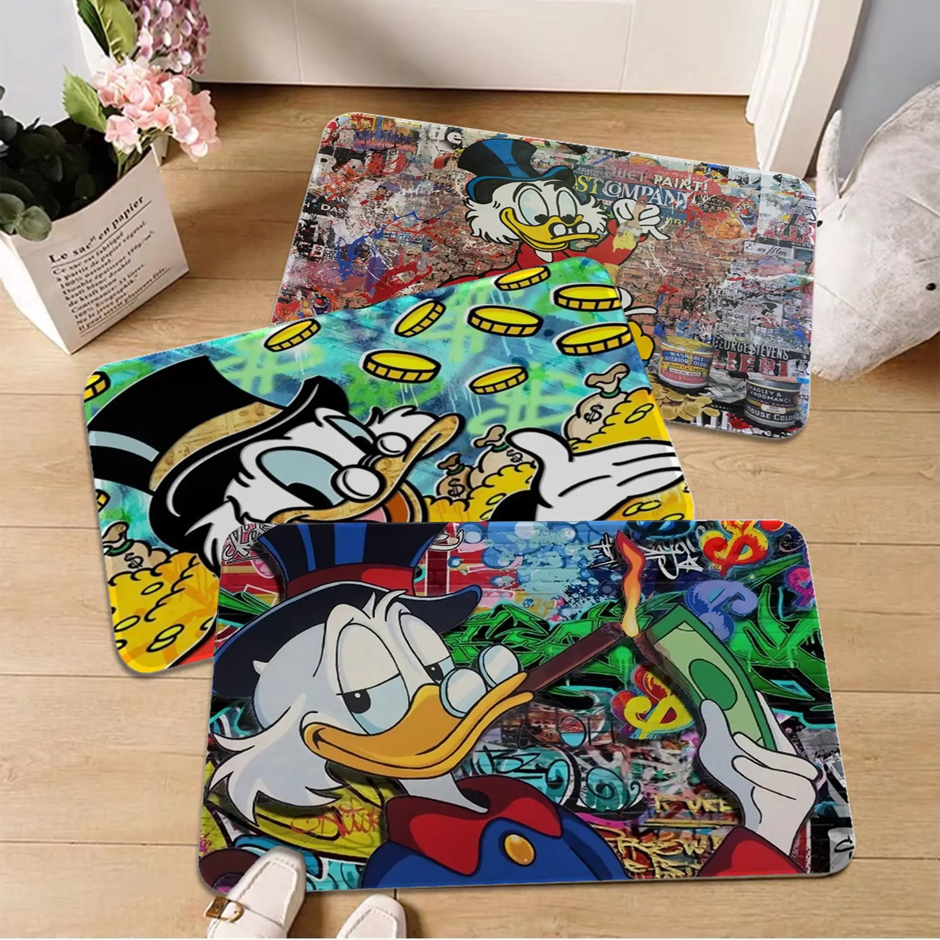 

Дверной коврик Disney с граффити Дональд Дак, противоскользящий впитывающий воду длинный полосатый коврик, коврик для спальни, Alfombra