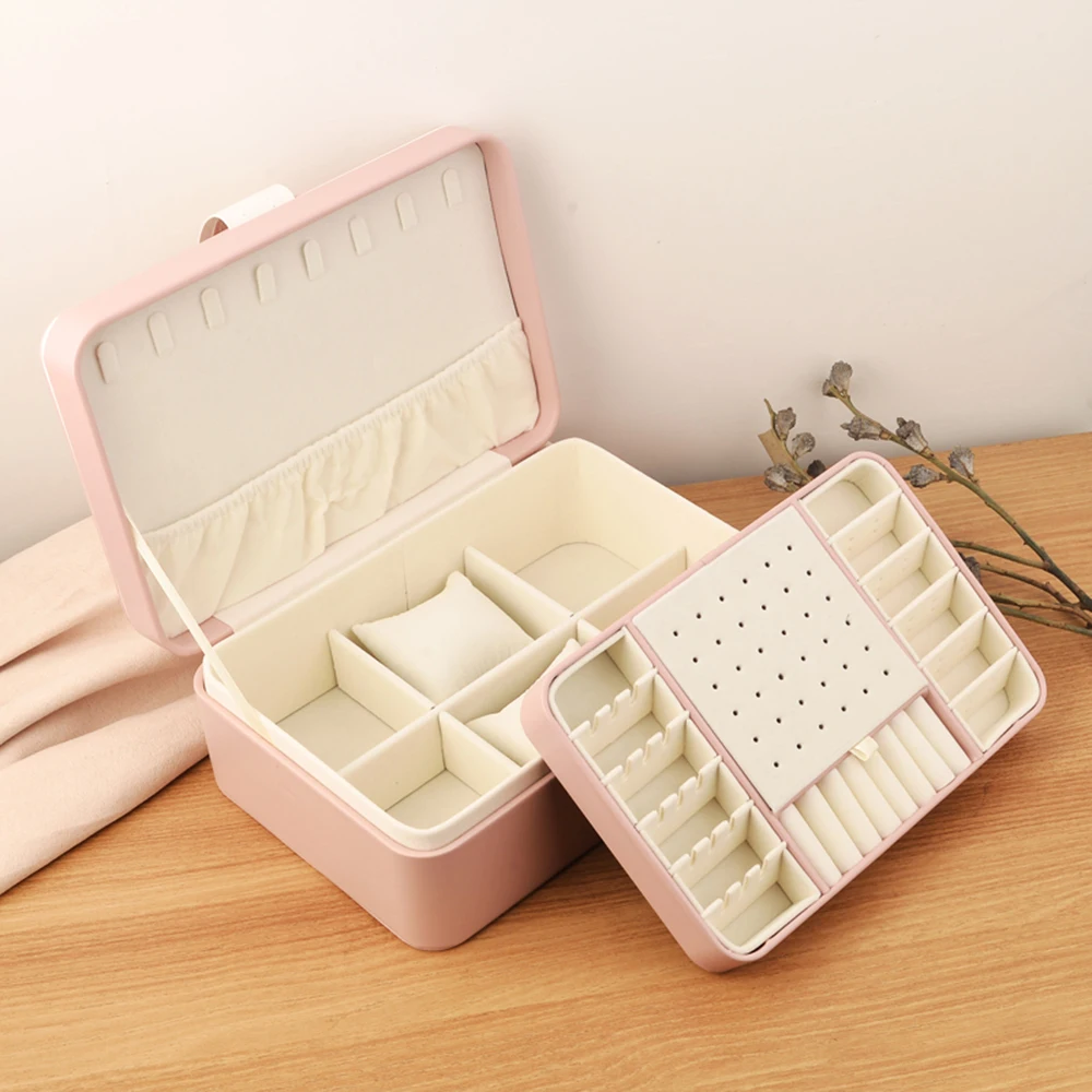 2-Layer Jewelry Box Organizer PU Leather Watch Storage Case Earrings Rings Necklaces Display Holder with Removable Tray Gift