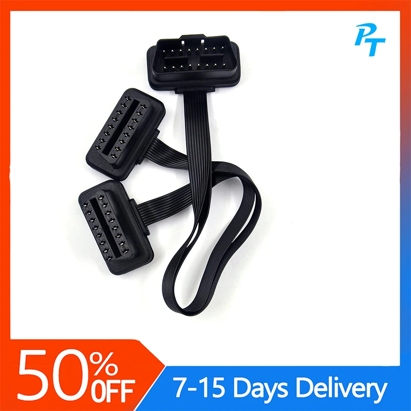

Dual Female Y Splitter Elbow 16Pin OBD 2 Extender ODB OBD2 Cable 16 Pin Male To Female Flat Noodle OBD2 Extension Cable