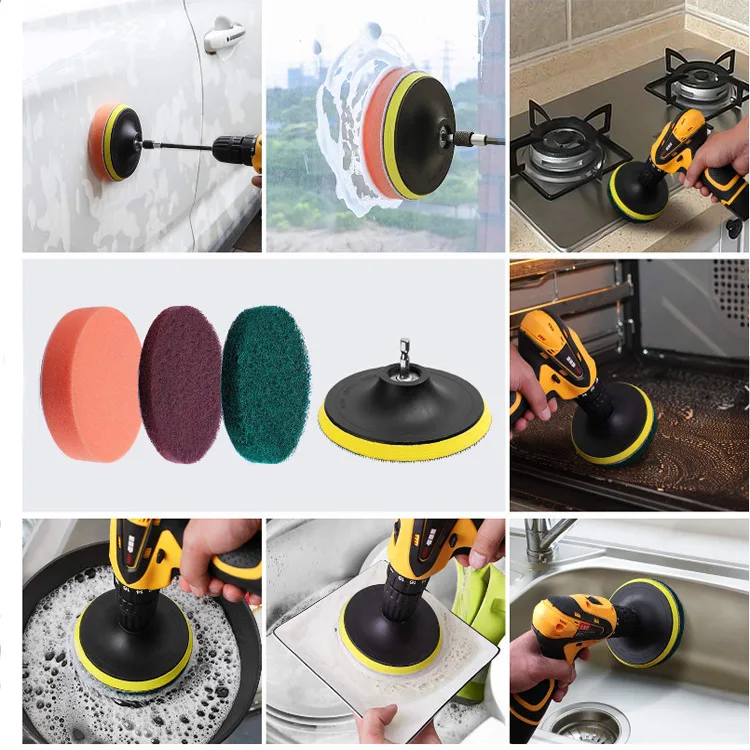 Другой вариант перевода названия товара:Drill Brush Многцелевая чистящая щетка с присоединенными щеточкой для скрабинга, абразивным губкой и длинной насадкой на мощный стиральный инструмент.