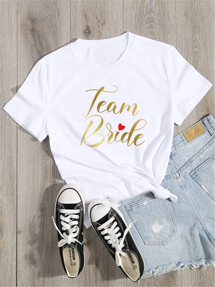 

2023 Team Bride Single Women Wedding Party Women's Shirts Fashion Clothing Short Sleeve Clothing Cute Girl White T-shirt