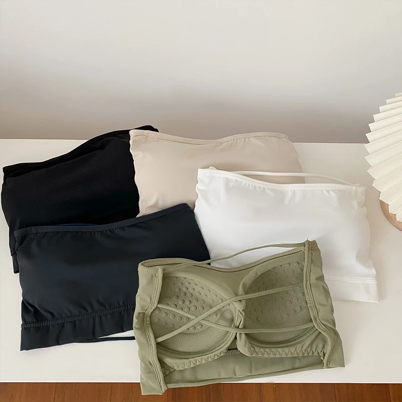 

Soft Strapless Women's Tube Top Beauty Back Crop Top Underwear Padded Bra Bralette Comfort Breathable Ice Silk Backless Fashion