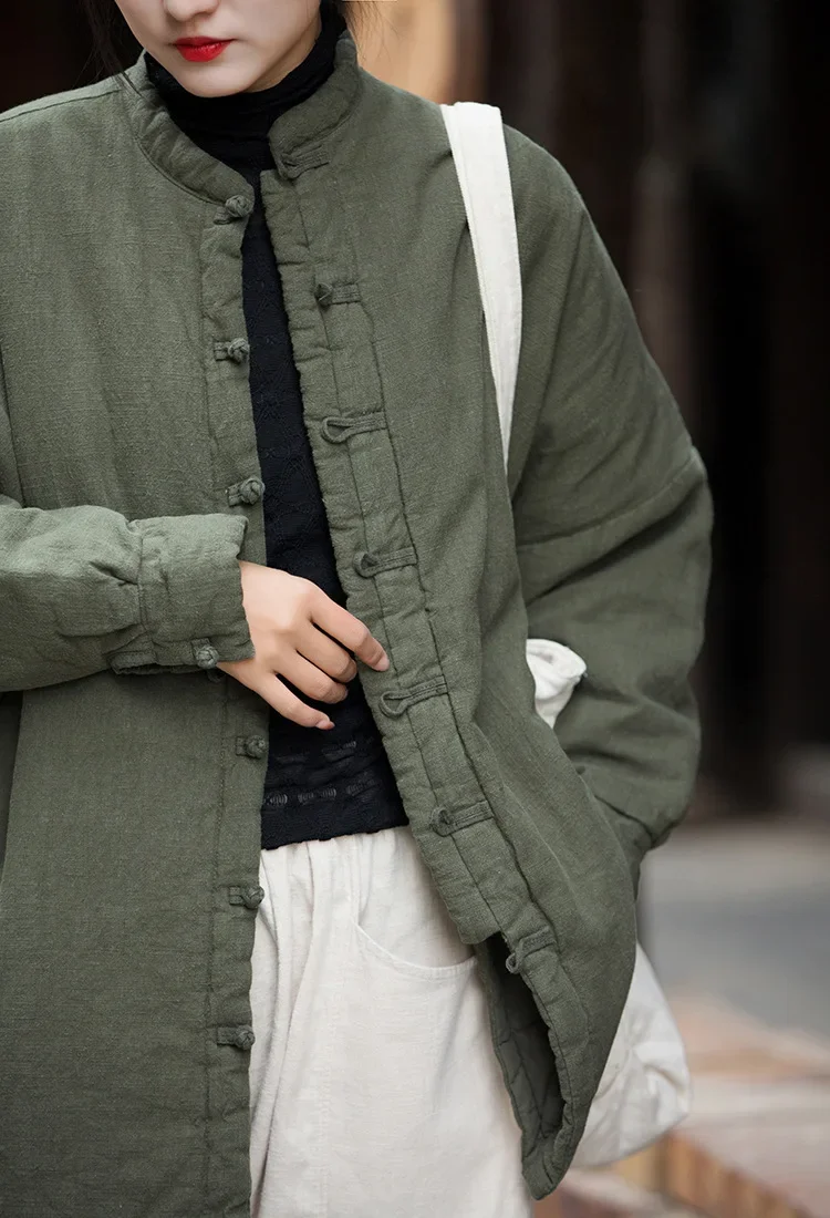 Зимняя стеганая куртка женская в китайском стиле мандарин Рами Тан костюм