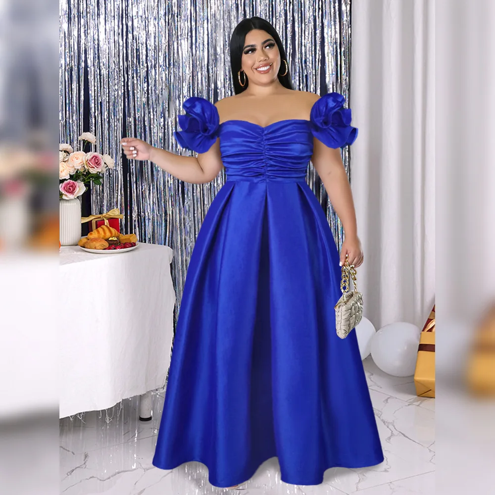 

Party Dress Off Shoulder Women Ruffles Pleated A Line Elegant Prom Ruched High Waist Strapless Flowy Evening Wedding Guestd Robe