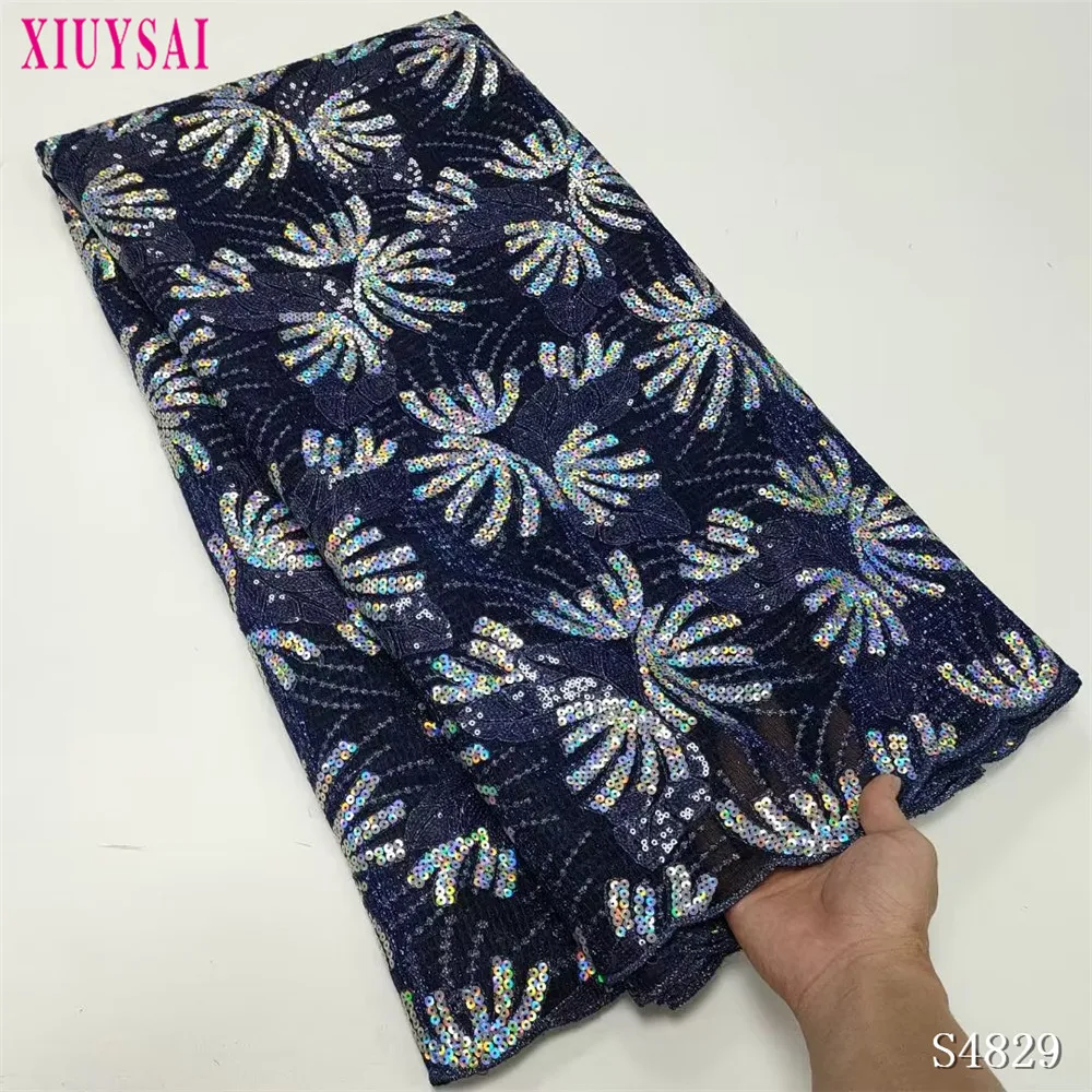 

Темно-синяя новейшая африканская Кружевная Ткань 5 ярдов 2022 Высококачественная нигеривечерние вечерняя Роскошная вышивка с блестками французская Тюлевая кружевная ткань