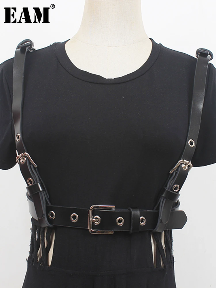 

[EAM] Pu Leather Black Rivet Wide Strap Belt Personality Women New Fashion Tide All-match Spring Autumn 2023 1DE9041