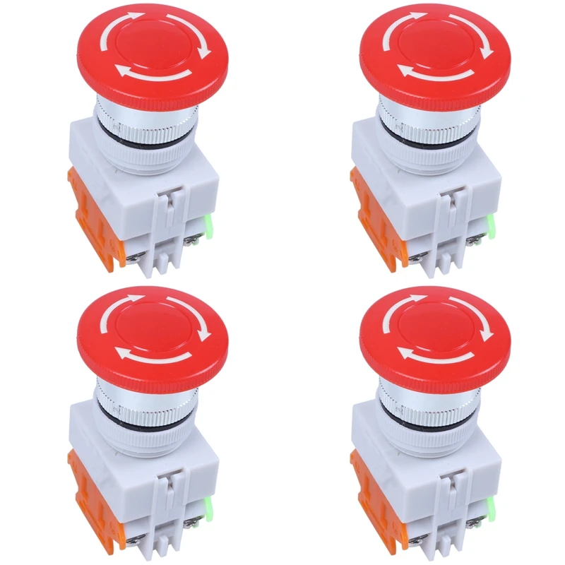 

4X Red Mushroom Cap 1NO 1NC Emergency Stop Push Button Switch AC 660V 10A