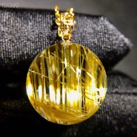 natural gold rutilated quartz flower pendant necklace round sphere 15 3mm gold rutilted 18k gold women men jewelry aaaaaaa