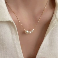 new trendy korean style pearl beads tiny gold silver color chain choker necklace for women elegant fashion jewelry gift
