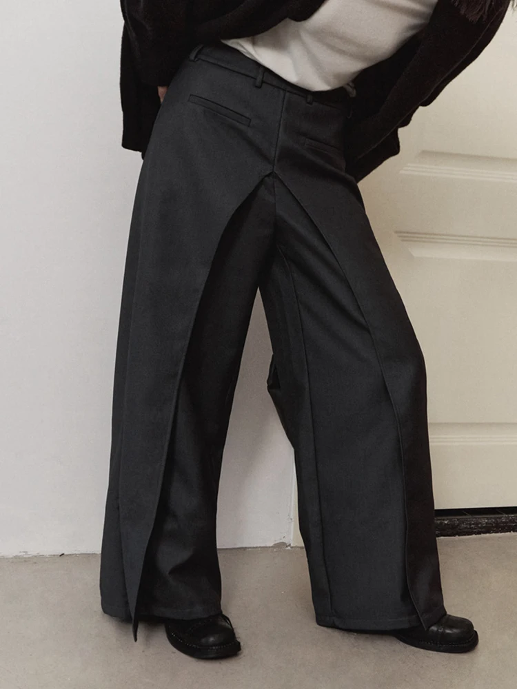 Женские прямые брюки LANMREM дизайнерские с широкими штанинами и высокой талией