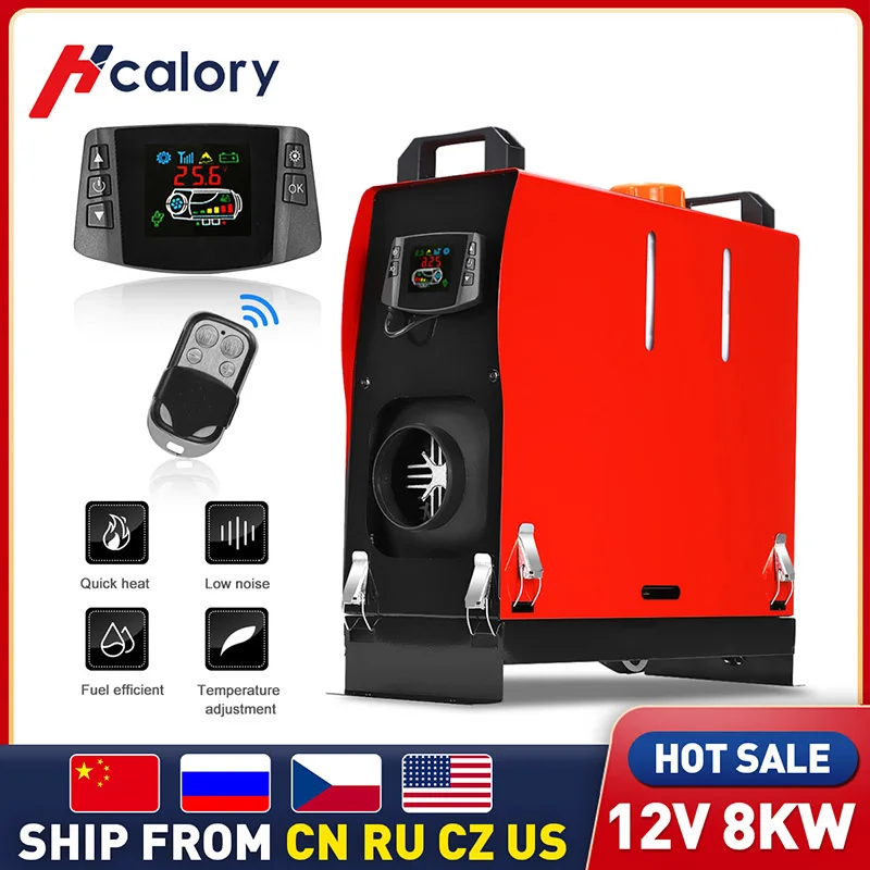

Hcalory All In One 5-8kW Air diesels Heater Red 8KW 12V One Hole Car Heater For Trucks Motor-Homes Boats Bus+LCD key Switch