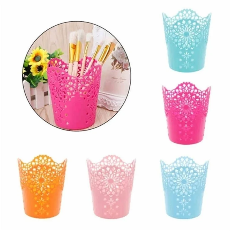 

Creative Hollow Roses Pen Pencil Pot Holder Brush Storage Container Desk Organizer Plastic Stationery Pen Holder Office Supplies