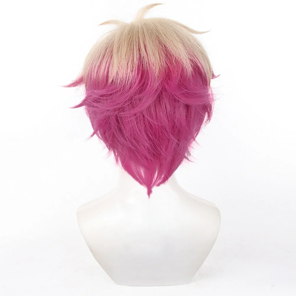 Мужские парики синтетические короткие прямые льняные розово-красные волосы для