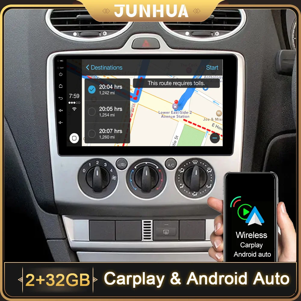 

JUNHUA 2 Din Multimedia 9'' IPS Android 10 Car Radio Wireless CarPlay WIFI GPS Navigation For Ford Fiesta MK5 Transit Focus MK2
