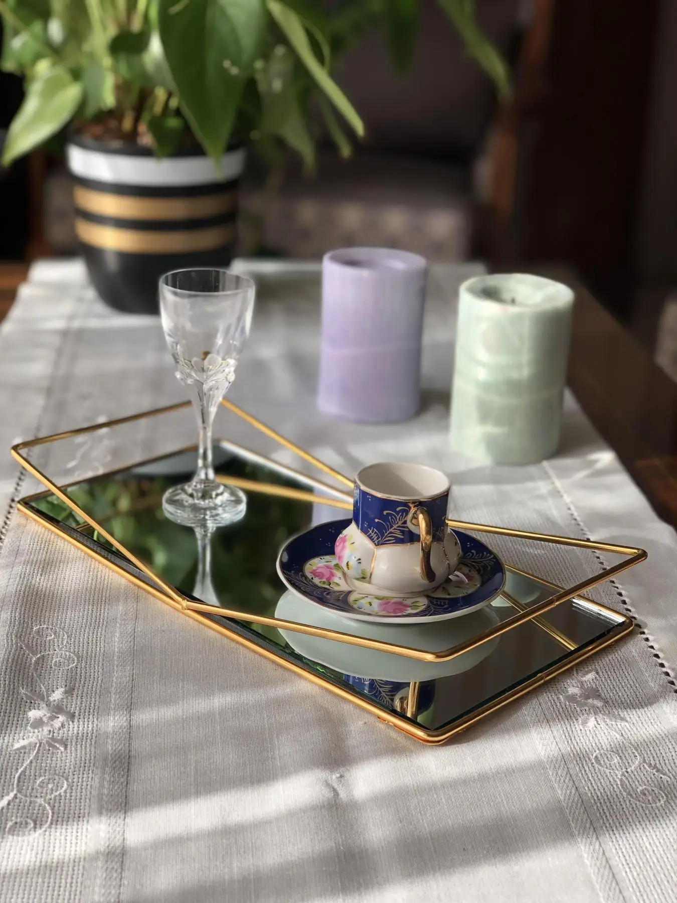 

Поднос для хранения, черный прямоугольный стеклянный металлический зеркальный органайзер для макияжа, тарелка для торта, дисплей для ювели...