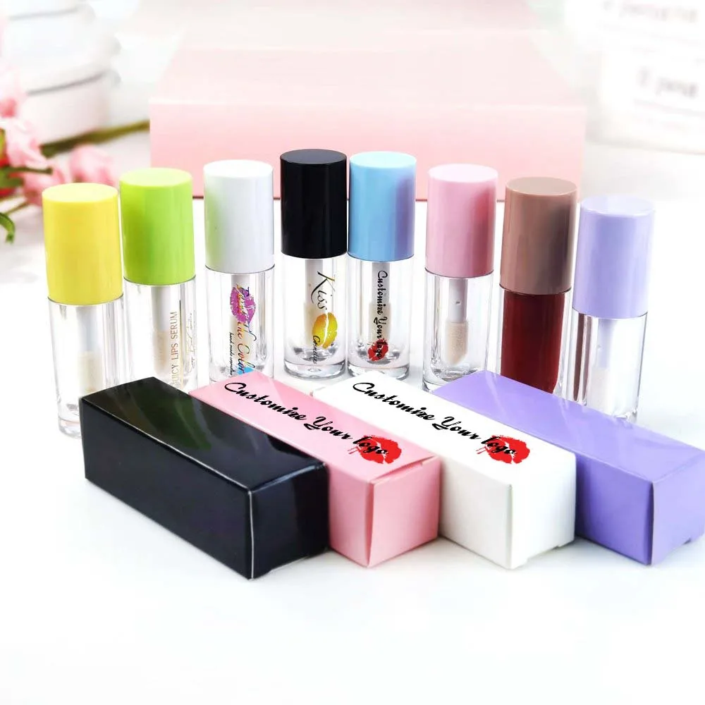 

Custom Logo Big Wand Brush Lip Gloss Tubes Containers 6ml Round Clear Lipstick Lipgloss Bottles Packaging with Box Wholesale