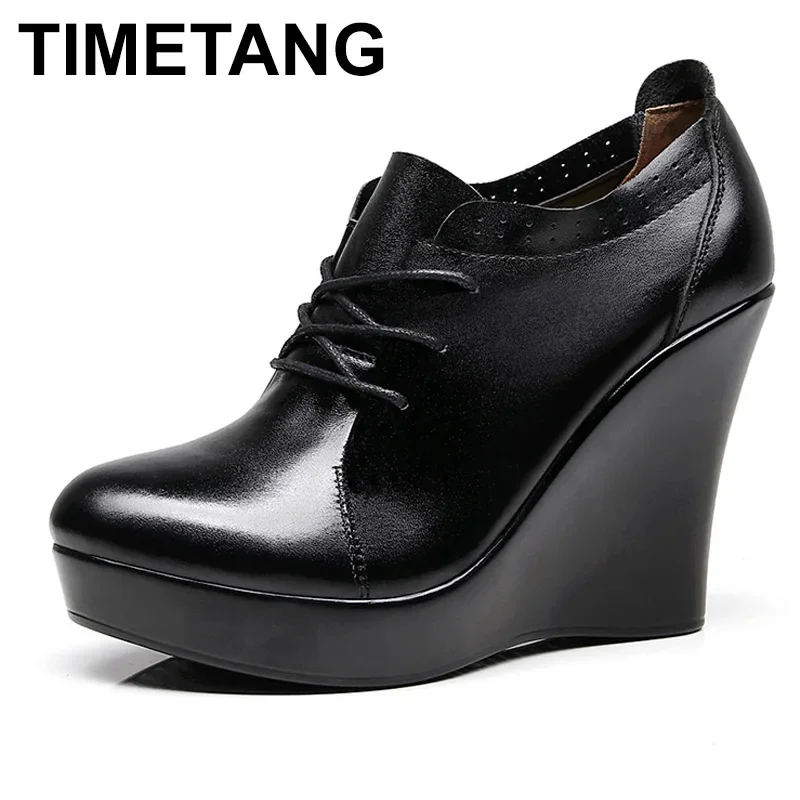 

Lace Up Wedges Shoes for Women Autumn Platform Pumps Woman High Heels Black Ladies Office Shoes Plus Size35-41E1293
