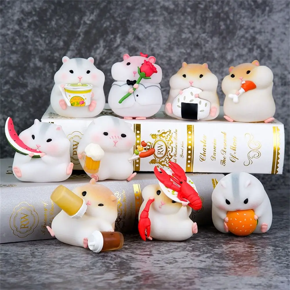 

Flocking Mouse Hamster Clarke Figures Model Toys Foodie Series Gourmet Hamster Figures Cartoon Cute Dashboard Decoration