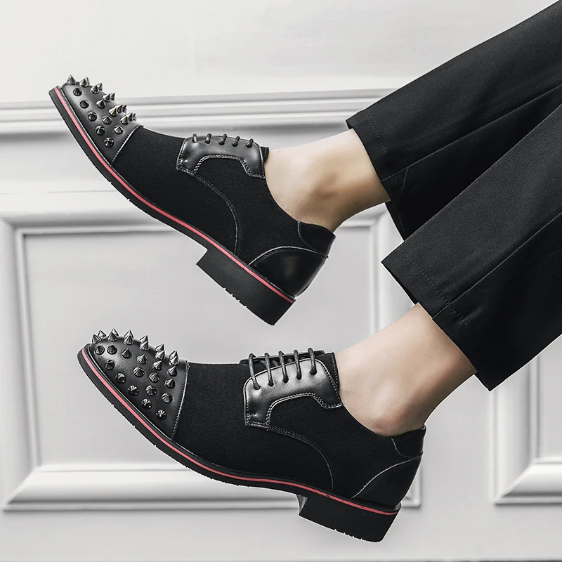 

Men's Punk Shoes Rivet Breathable Lace-up Low-heeled Fashion Casual Shoes for Men with Free Shipping Sneakers Men