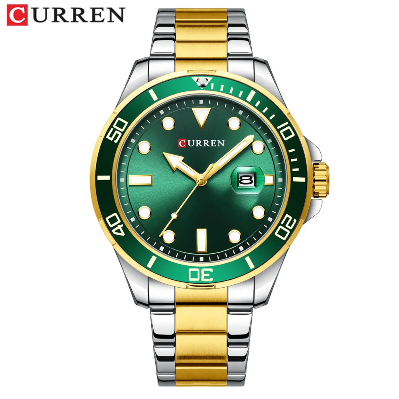 Фото Новые часы CURREN серии Green Water Ghost, брендовые элитные роскошные часы, автоматические часы для мужчин, полностью стальные водонепроницаемые кварцевые часы, подарки №1