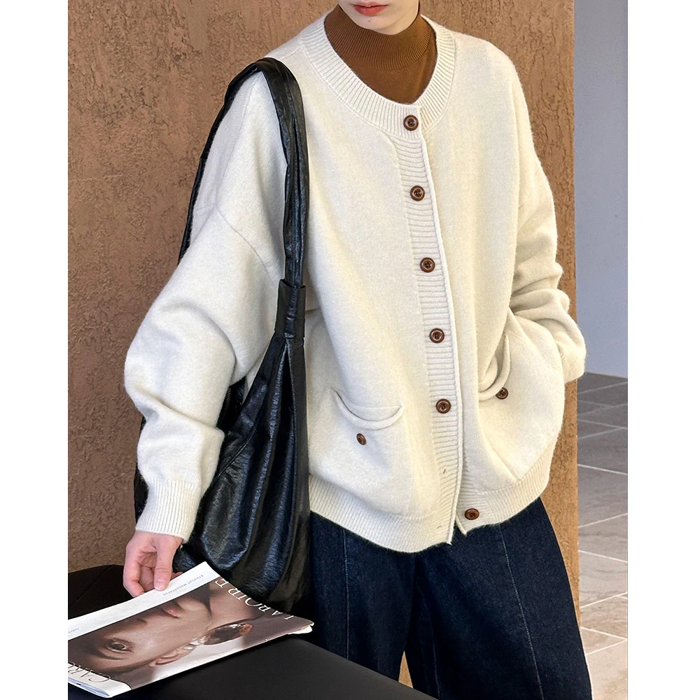 Новинка 2024 женский свитер с круглым вырезом на одной пуговице кардиганы длинными