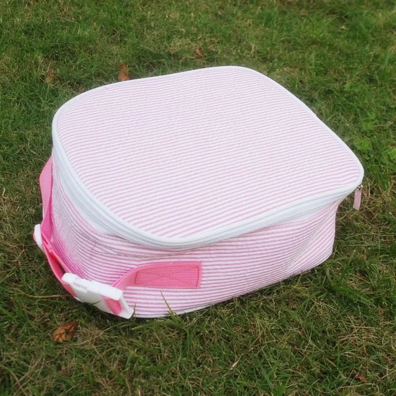 Toddler Seersucker Backpack Set Cildren's School Backpack Bag Pink Small Lightweight Backpack For Kids With School Lunch Bag